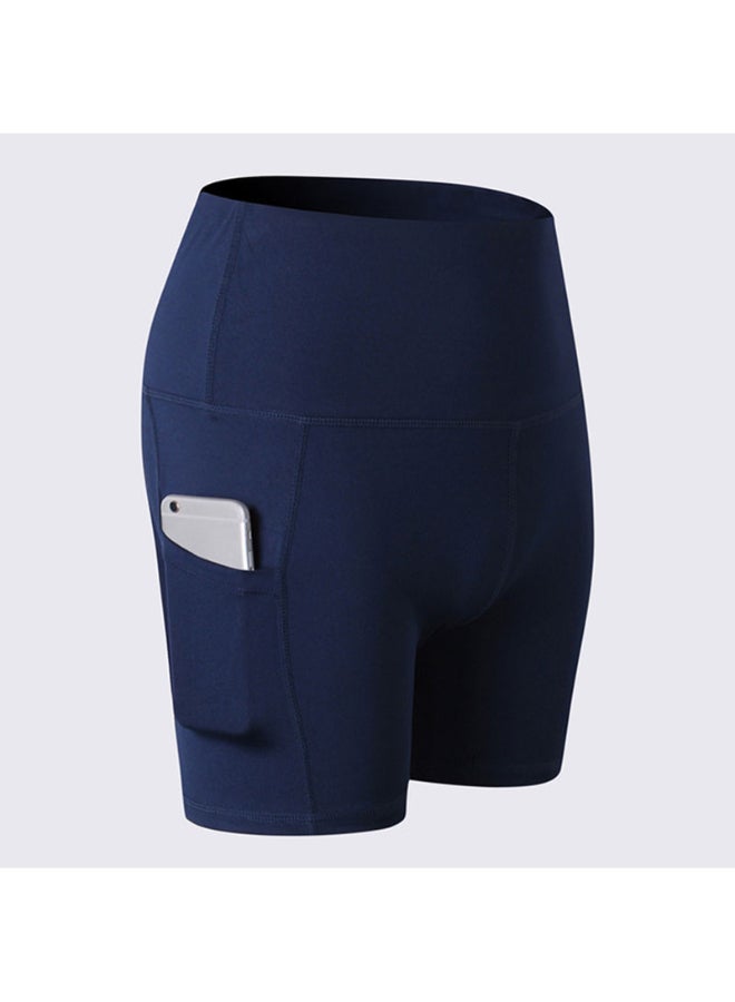 شورت رياضي للركض بخصر مرتفع أزرق داكن - Image 1