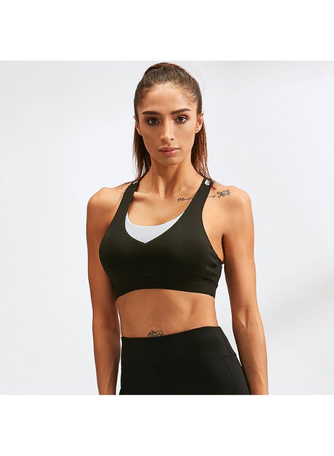 Fashion Fitness Backless Push Up Sport Bra White/Black - Image 2