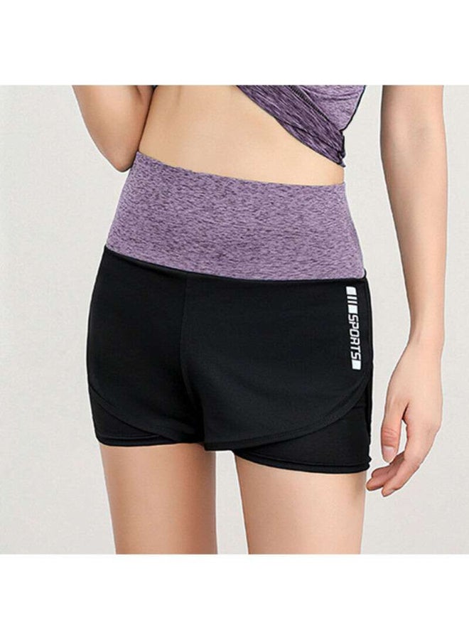 2-in-1 Wide Waistband Sports Shorts Purple/Black