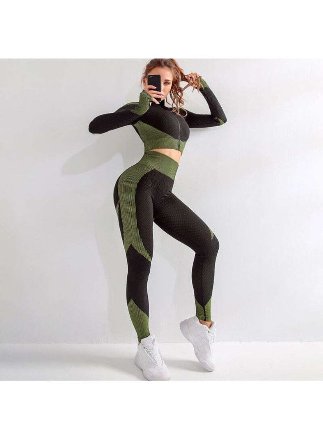 Zipper Sports Crop Jacket Green/Black - Image 1