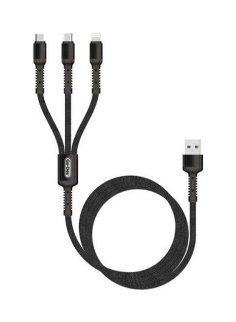 3-In-1 USB Data Sync Fast Charging Cable Black