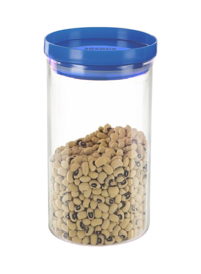 BOROSIL Clear Stack & Storage Jar With Lid, Blue Clear/Blue 1200ml 