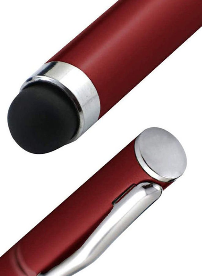 2 In 1 Ball Point Capacitive Screen Stylus Touch Pen With Cover Red - Image 2