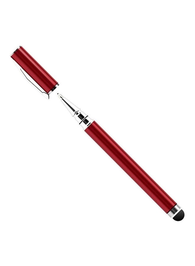 2 In 1 Ball Point Capacitive Screen Stylus Touch Pen With Cover Red - Image 1