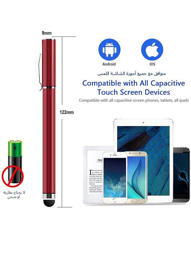 2 In 1 Ball Point Capacitive Screen Stylus Touch Pen With Cover Red - Image 3