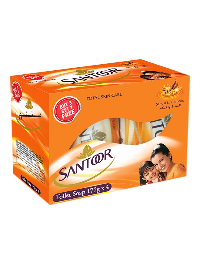 Santoor Soap With Sandalwood And Turmeric, Anti-Oxidant, Whitening, Nourishing Skin 175g, (3+1 Free) - Image 1