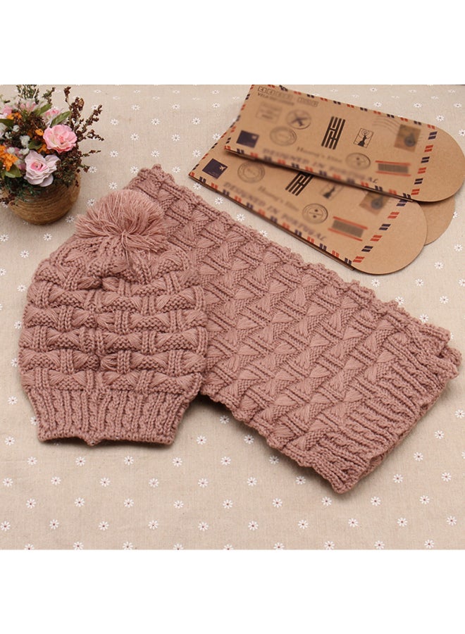 2-Piece Knitted Sweater Scarf And Cap Set Beige - Image 2