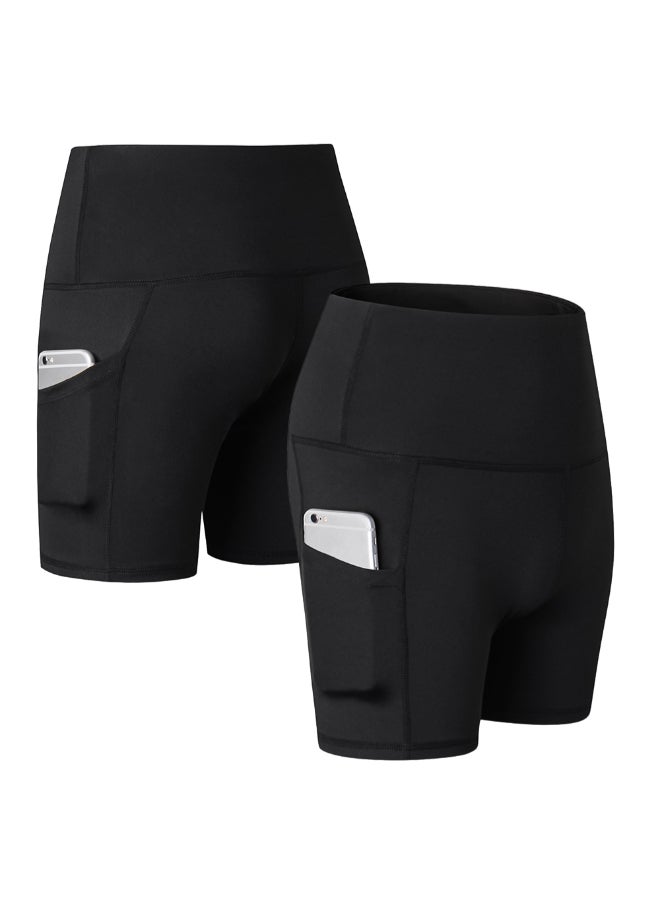 Workout Running Athletic Yoga Shorts With Pocket Black - Image 1