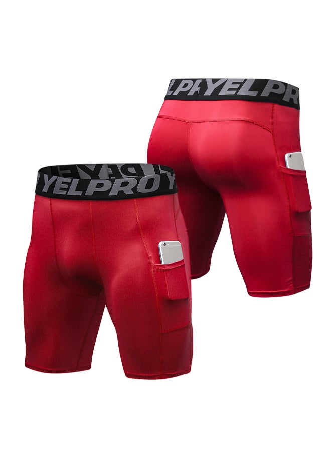 4-Piece Compression Side Pocket Workout Shorts Set Blue/Red/Grey/Black  - Image 2
