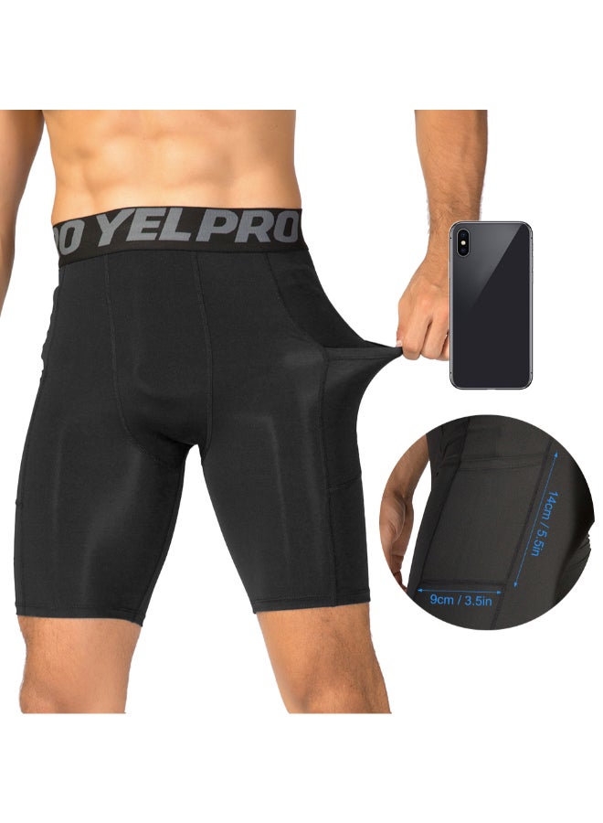 4-Piece Compression Side Pocket Workout Shorts Set Blue/Red/Grey/Black  - Image 3