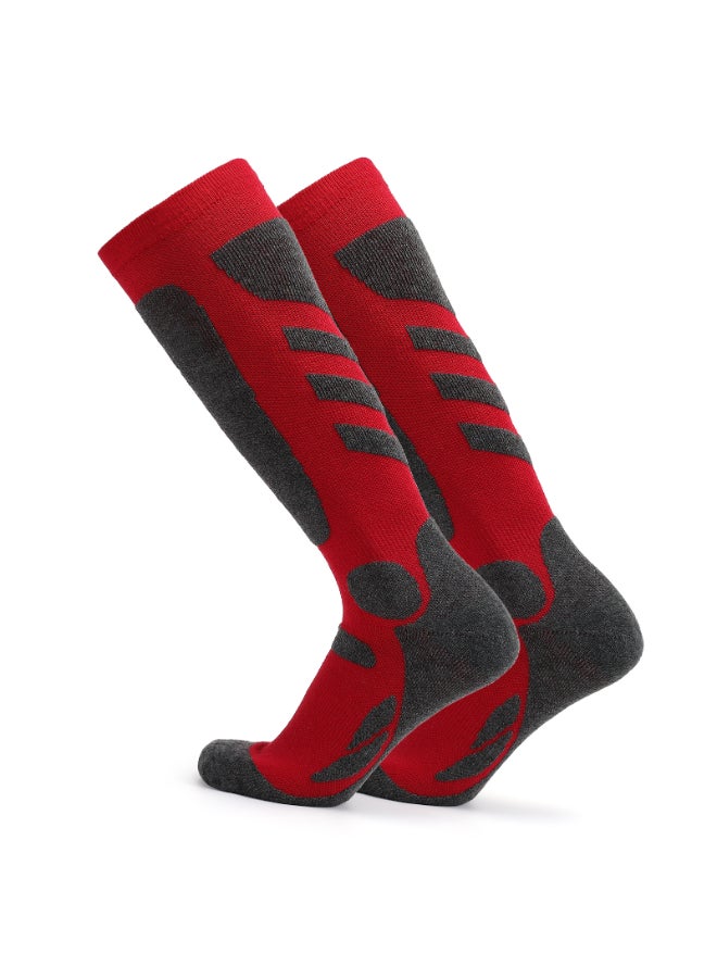 مجموعة جوارب رياضية بطول الركبة للتدفئة ومقاومة للانزلاق من زوجين أحمر/رمادي - Image 1