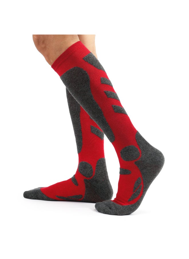 مجموعة جوارب رياضية بطول الركبة للتدفئة ومقاومة للانزلاق من زوجين أحمر/رمادي - Image 2