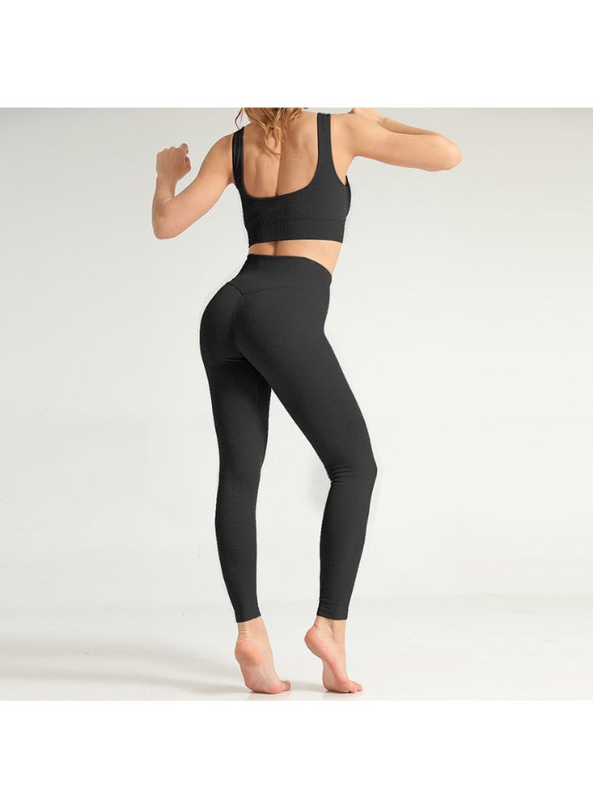Hollow Out Crop Top And Leggings Set Black - Image 2