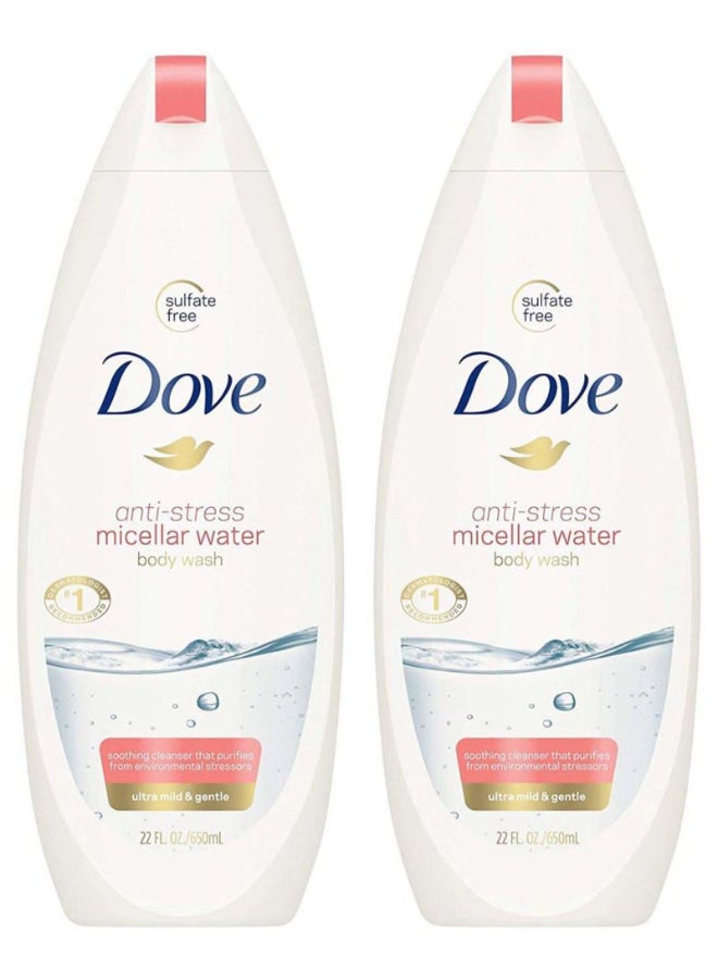 Dove - Pack Of 2 Anti Stress Micellar Water Body Wash 2 x 650ml - Image 1