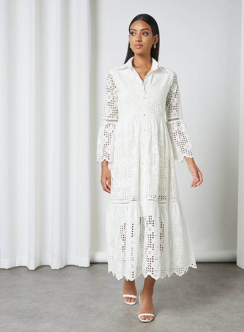 Threadz by Ajooni Schiffli Shirt Dress Off White - Image 1