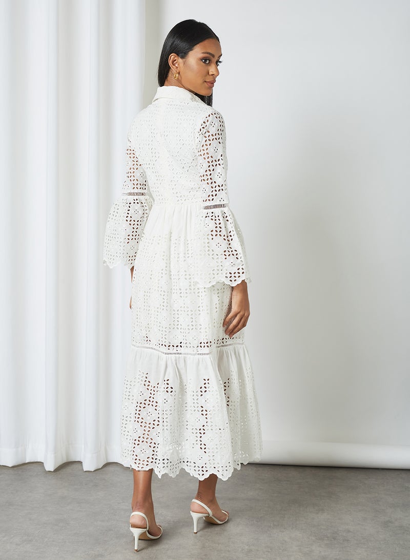 Threadz by Ajooni Schiffli Shirt Dress Off White - Image 2