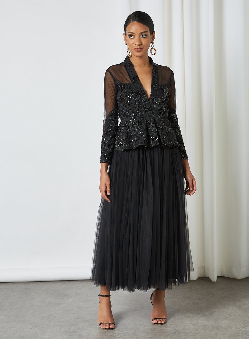 Threadz by Ajooni - Embellished Jacket Dress Black - Image 1