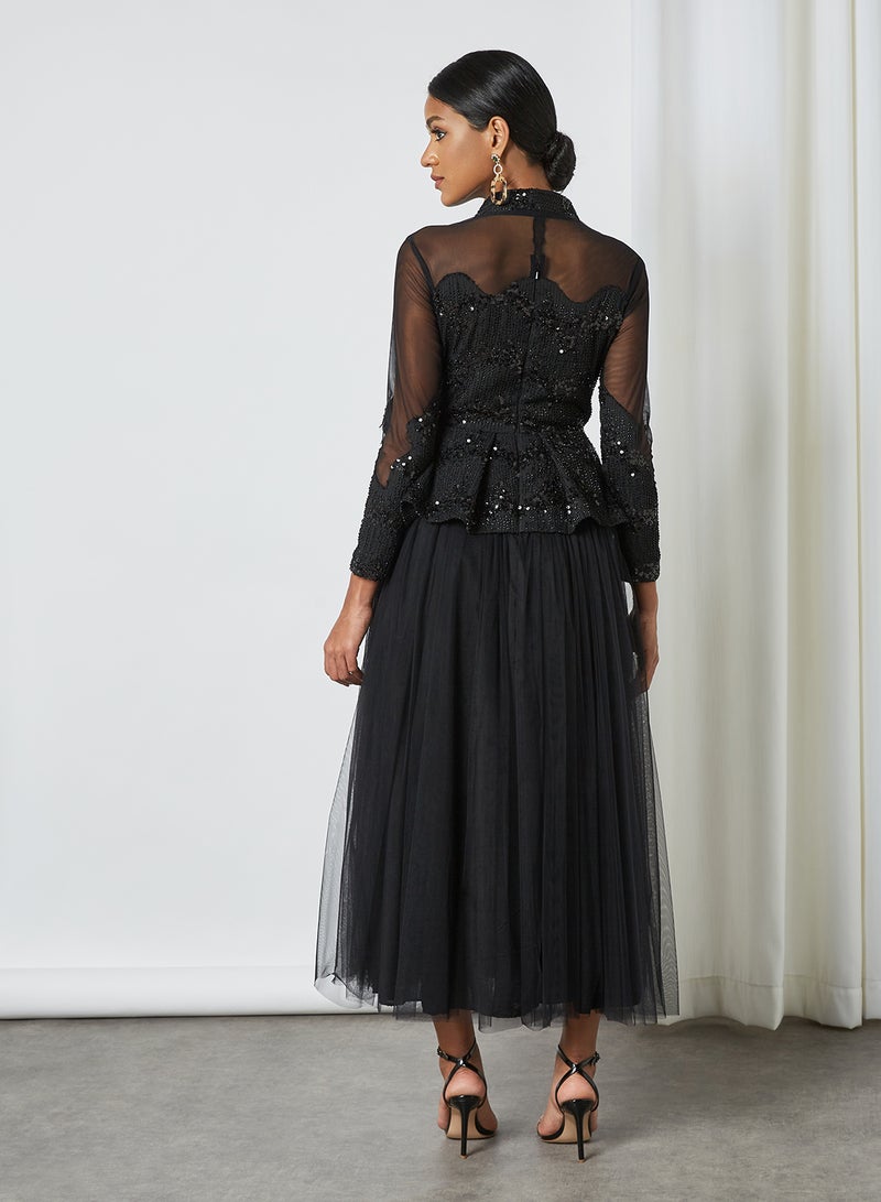 Threadz by Ajooni - Embellished Jacket Dress Black - Image 1