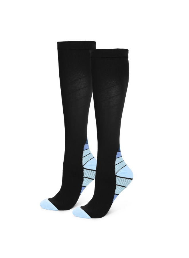 Colourblock Pattern Calf Length Sports Socks Black/Blue  - Image 1