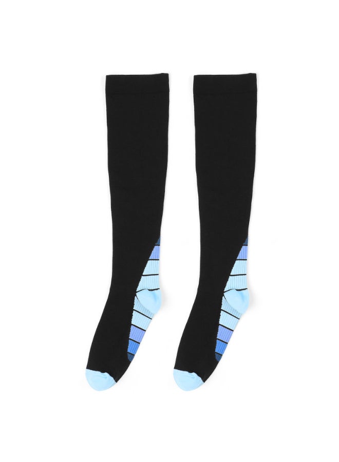 Colourblock Pattern Calf Length Sports Socks Black/Blue  - Image 2