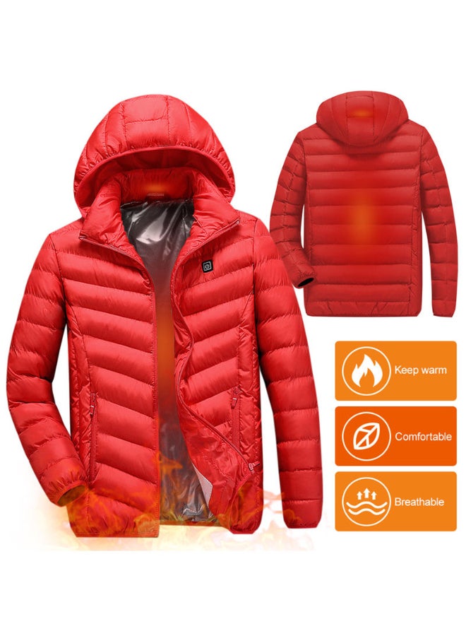 Solid Pattern Hooded Neck Puffer Jacket Red - Image 3