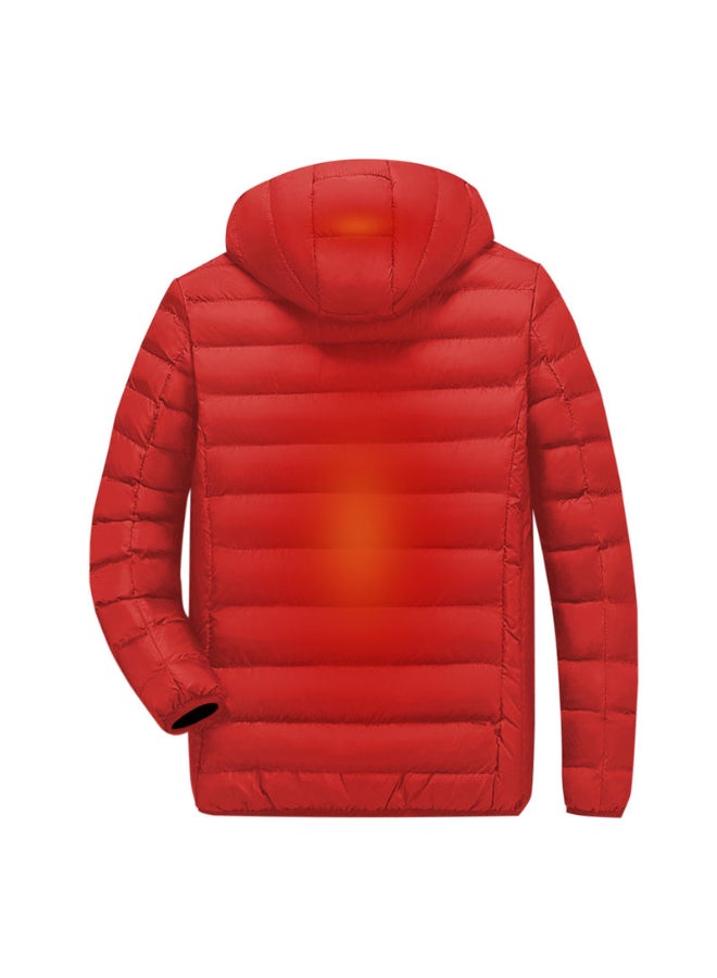 Solid Pattern Hooded Neck Puffer Jacket Red - Image 2