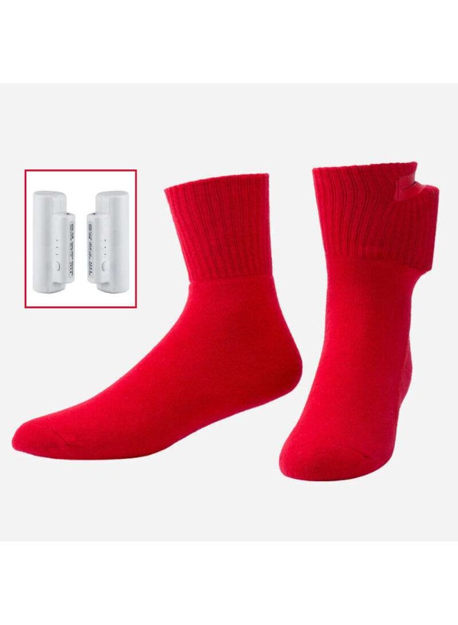 Solid Pattern Mid-Calf Length Sports Socks Red/White - Image 1