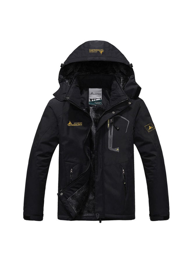 Solid Pattern Hooded Neck Jacket Black - Image 1