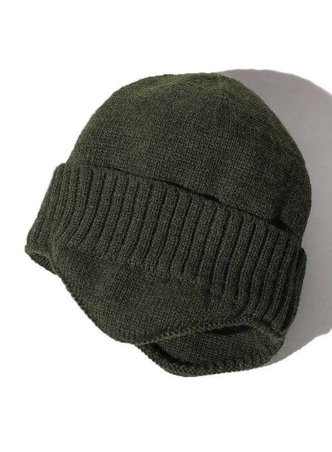 Solid Pattern Warm Knitted Beanie Dark Green - Image 2