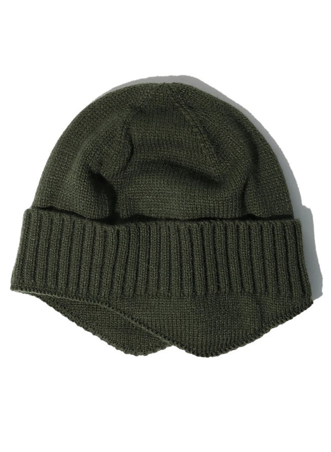 Solid Pattern Warm Knitted Beanie Dark Green - Image 3