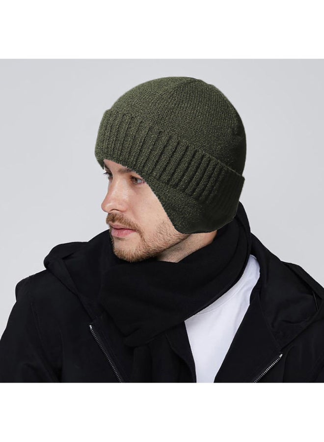 Solid Pattern Warm Knitted Beanie Dark Green - Image 4