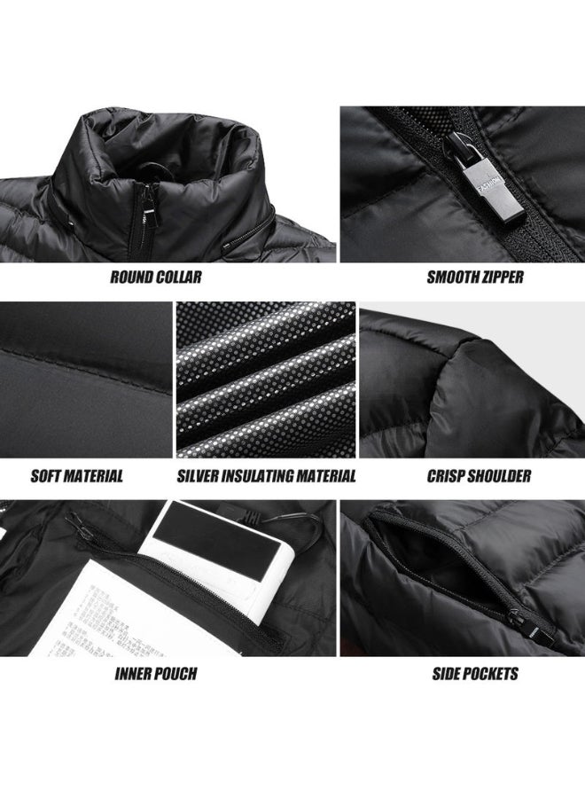 Solid Pattern Hooded Neck Puffer Jacket Black  - Image 3
