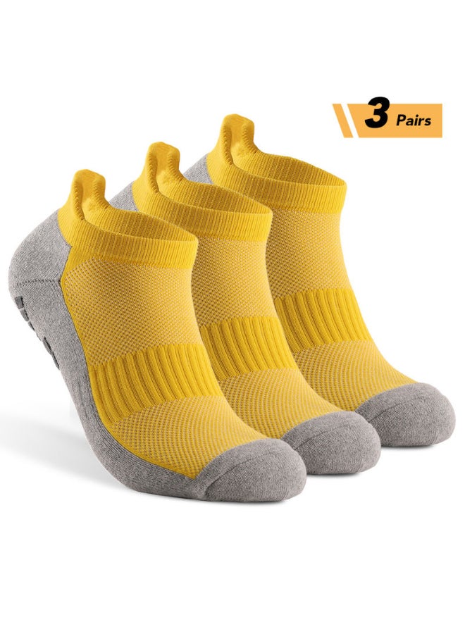 Pair Of 3 Colourblock Pattern Ankle Length Sports Socks Yellow/Grey  - Image 2