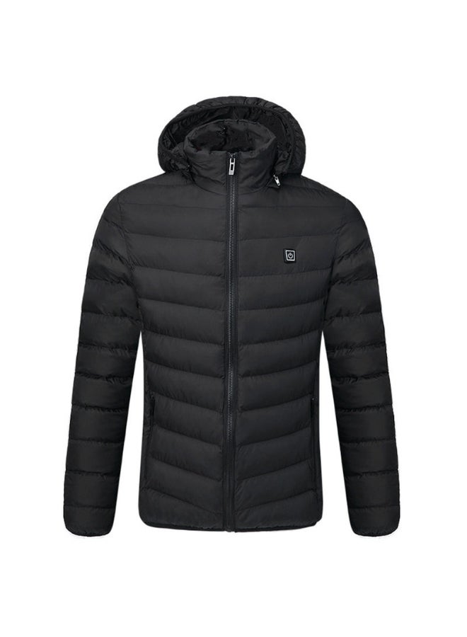 Solid Pattern Hooded Neck Puffer Jacket Black  - Image 1