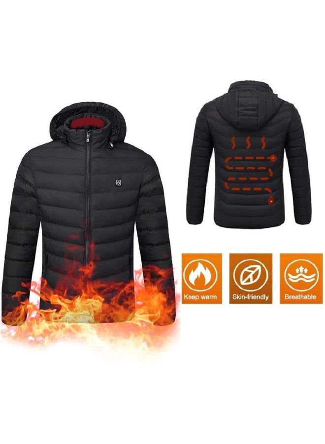 Solid Pattern Hooded Neck Puffer Jacket Black  - Image 3