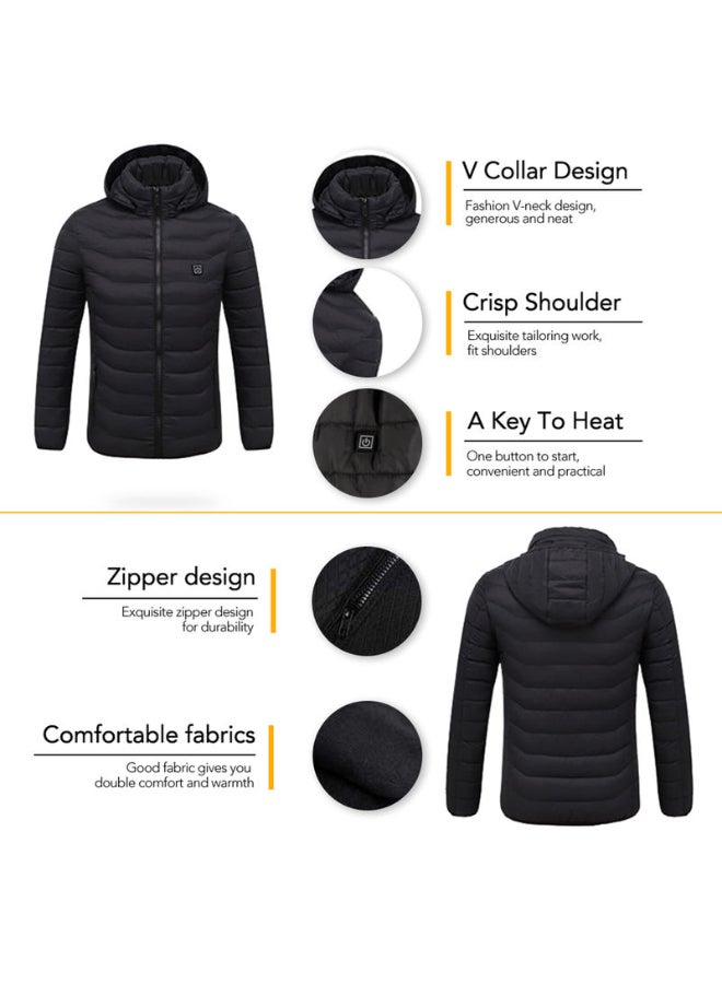 Solid Pattern Hooded Neck Puffer Jacket Black  - Image 4