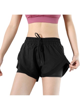 Solid Pattern Sports Wear High-Rise Shorts Black - v1616424259/N44931436V_1