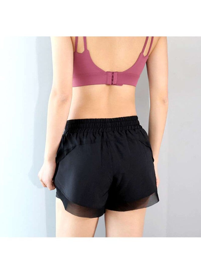 Solid Pattern Sports Wear High-Rise Shorts Black