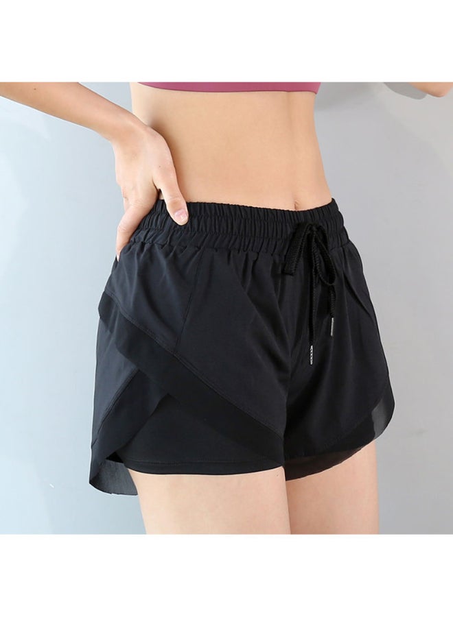 Solid Pattern Sports Wear High-Rise Shorts Black