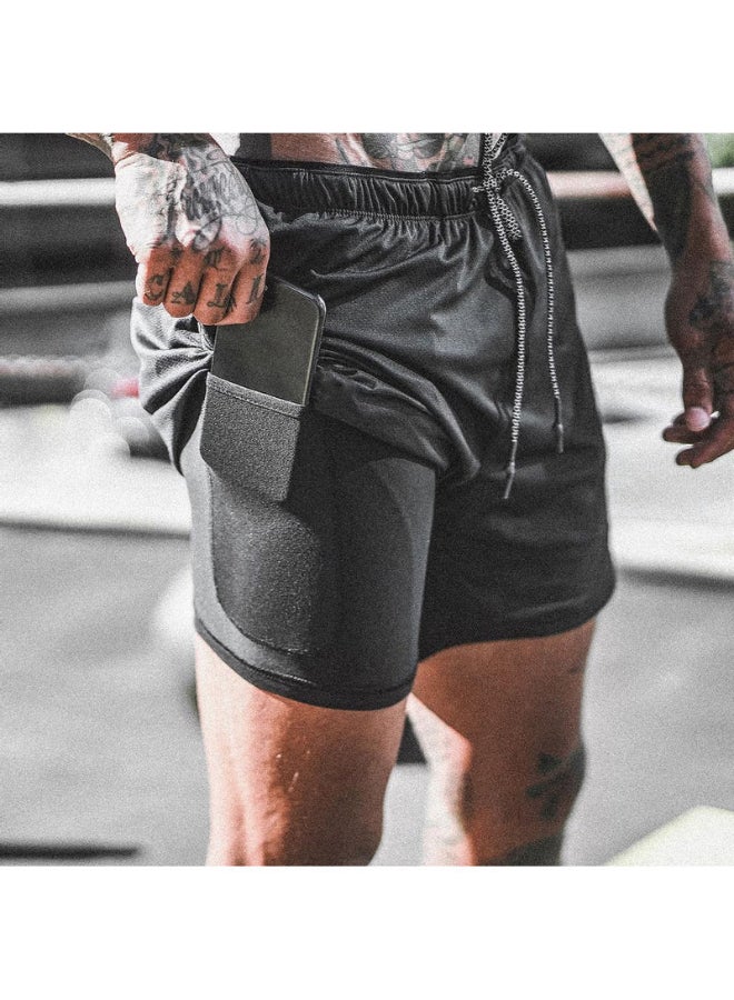 Solid Pattern Sports Wear Mid-Rise Shorts Black  - Image 4
