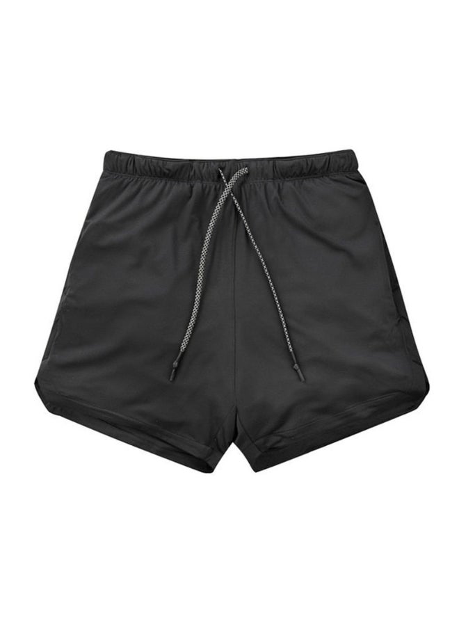 Solid Pattern Sports Wear Mid-Rise Shorts Black  - Image 1