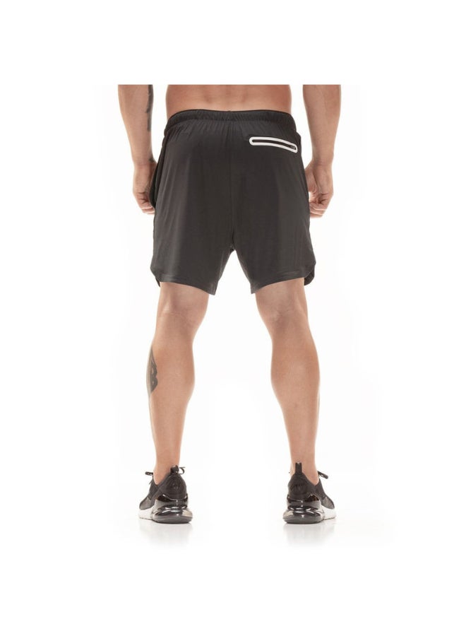 Solid Pattern Sports Wear Mid-Rise Shorts Black  - Image 3