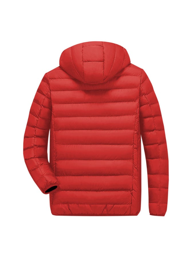 Solid Pattern Hooded Neck Puffer Jacket Red - Image 2