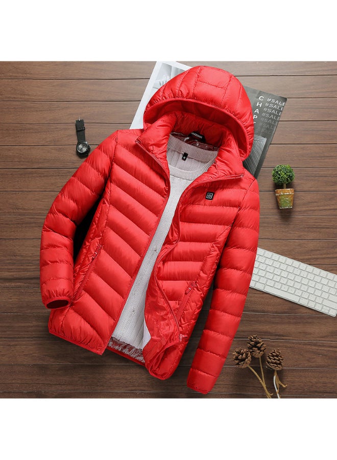 Solid Pattern Hooded Neck Puffer Jacket Red - Image 4
