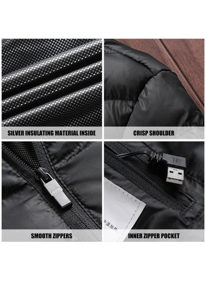 Solid Pattern Hooded Neck Puffer Jacket Black  - Image 4