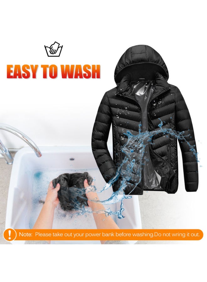 Solid Pattern Hooded Neck Puffer Jacket Black  - Image 3