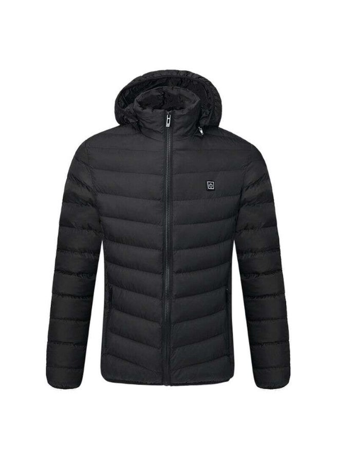 Solid Pattern Hooded Neck Puffer Jacket Black  - Image 1