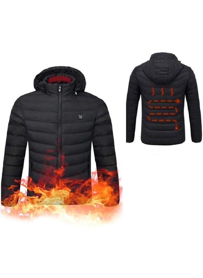 Solid Pattern Hooded Neck Puffer Jacket Black  - Image 2