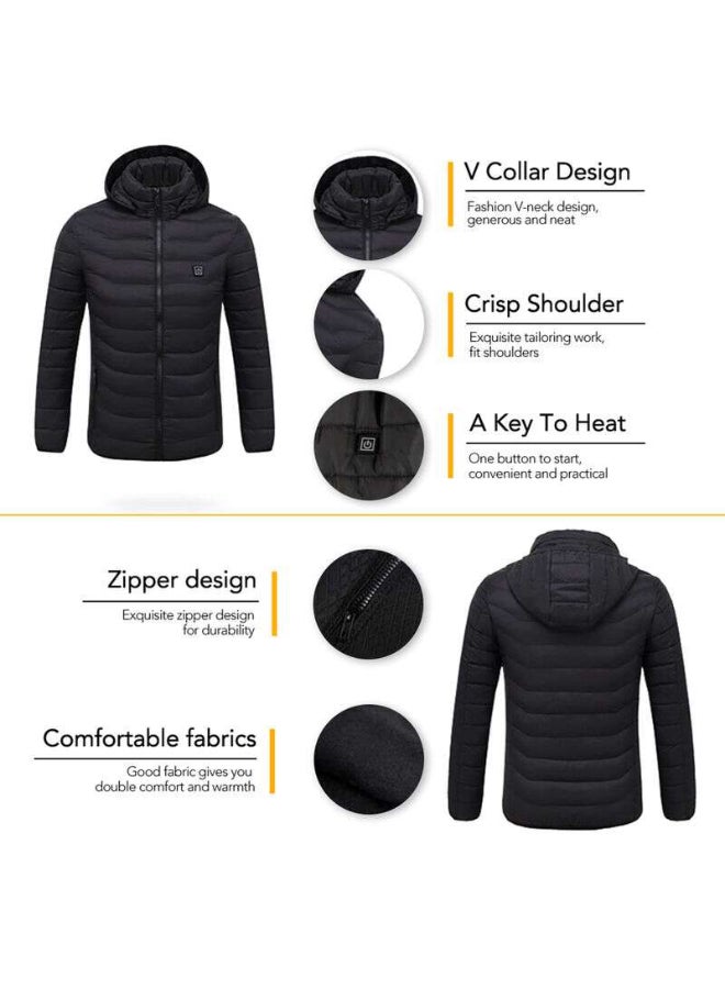 Solid Pattern Hooded Neck Puffer Jacket Black  - Image 3