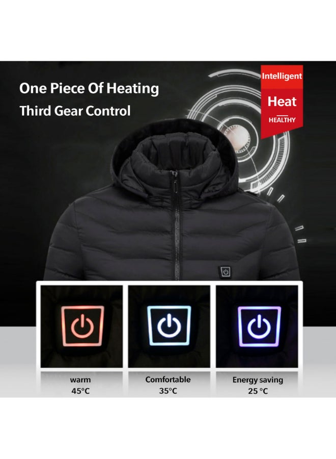 Solid Pattern Hooded Neck Puffer Jacket Black  - Image 4